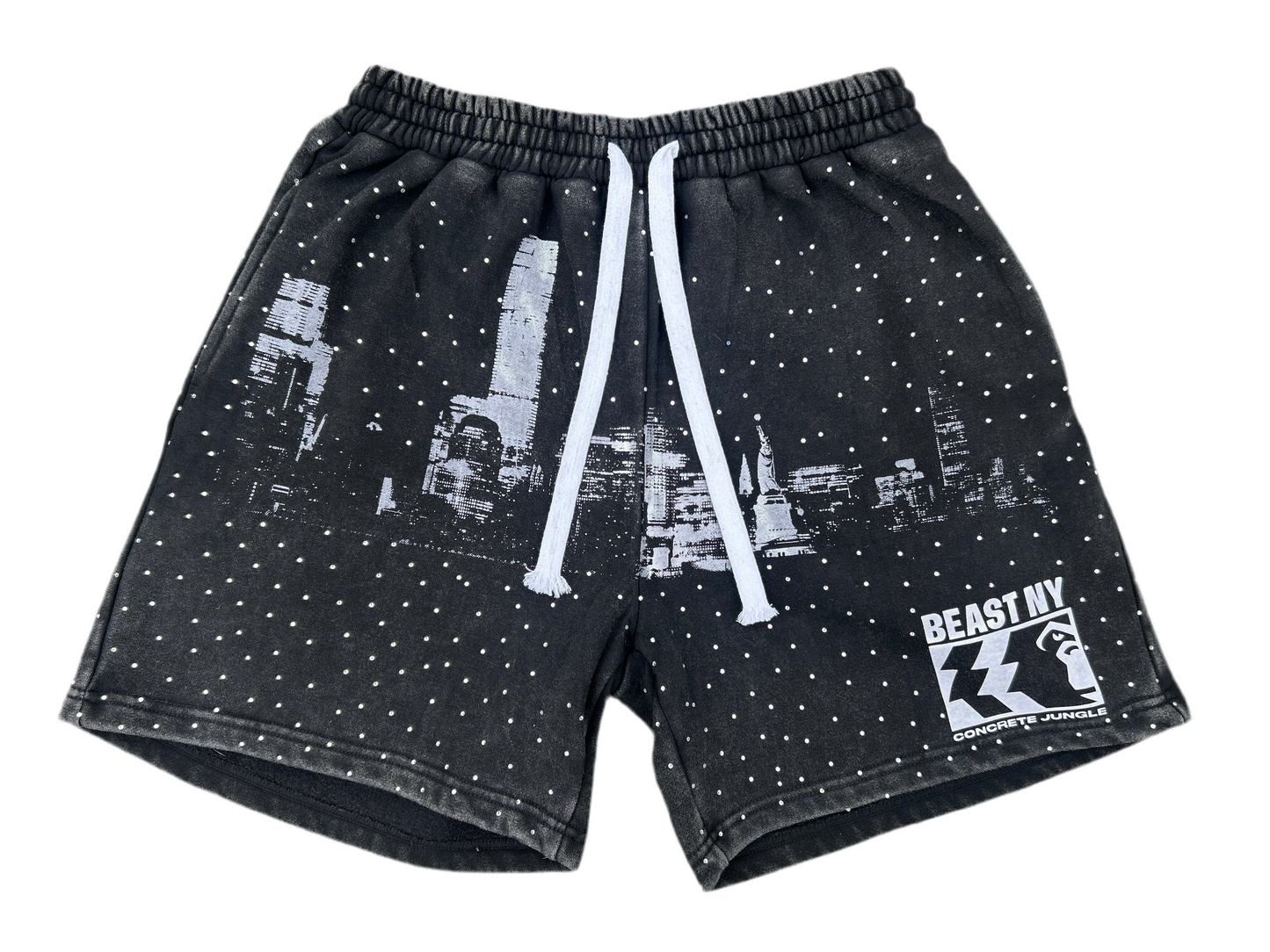 Beast NY Statue of Liberty "Middle Finger" Rhinestone Acid Wash Distress Summer Set