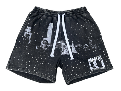 Beast NY Statue of Liberty "Middle Finger" Rhinestone Acid Wash Distress Summer Set