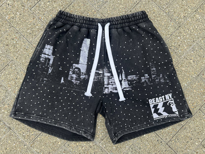 Beast NY Statue of Liberty "Middle Finger" Rhinestone Acid Wash Distress Summer Set