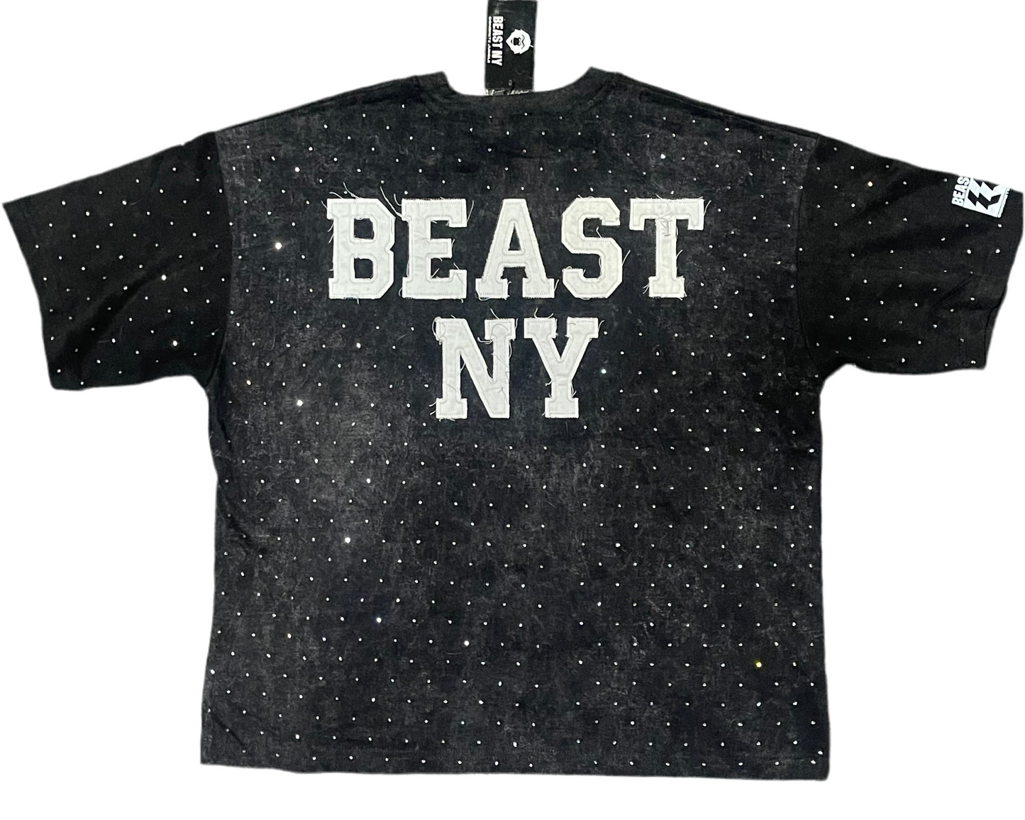 Beast NY Statue of Liberty "Middle Finger" Rhinestone Acid Wash Distress T-Shirt